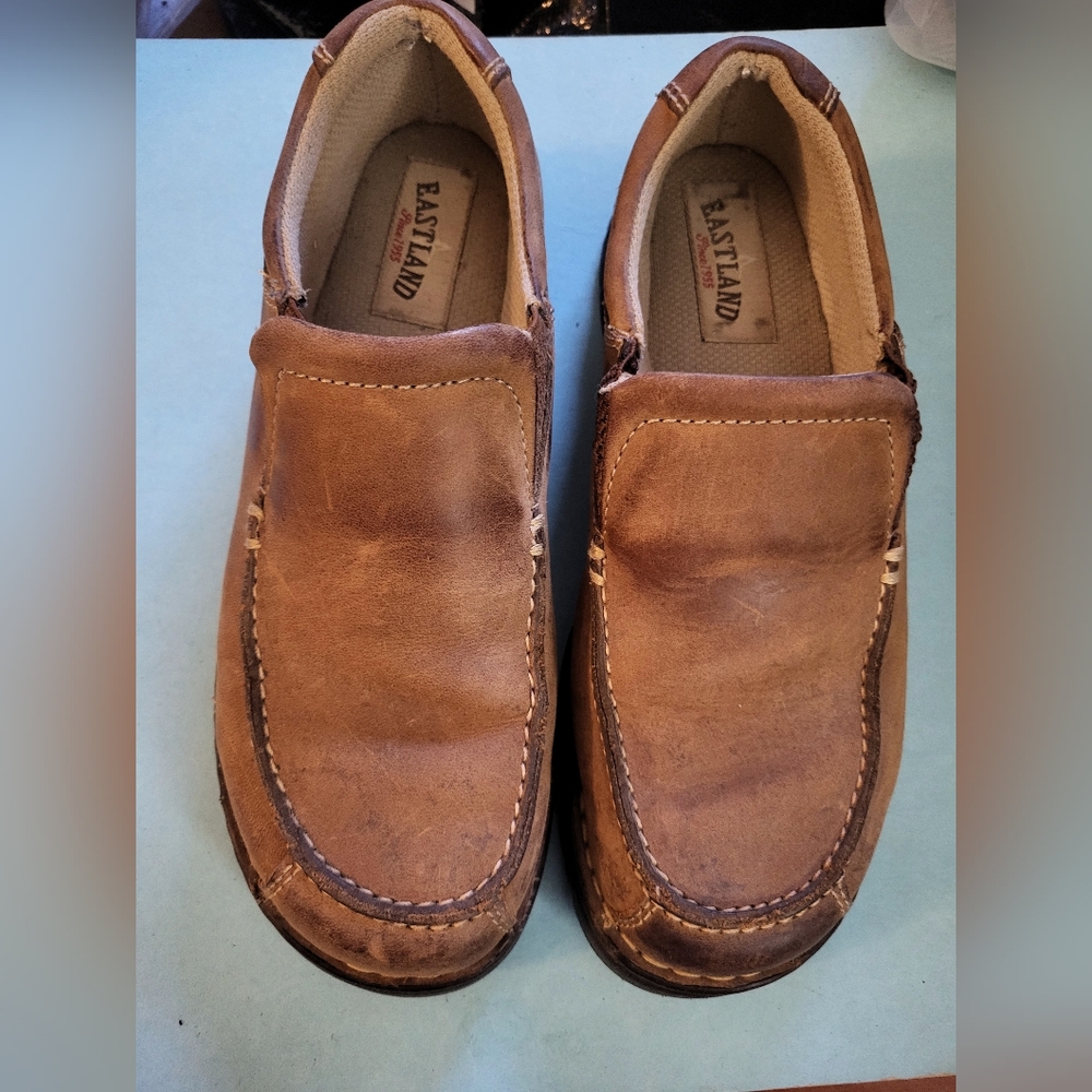 Mens Eastland Brown Leather Lug Sole Slip Ons 9M